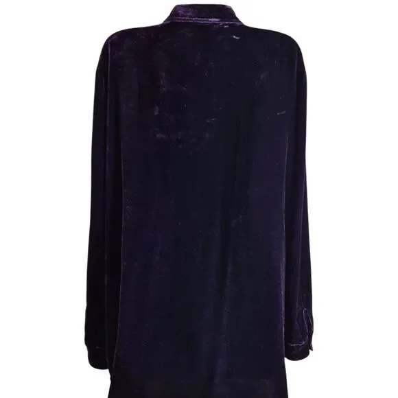 Soft Surroundings Purple Velour Button Up Shirt 2XL Relaxed Fit Minimalist Goth - Picture 6 of 8